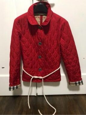 Burberry Quilted Red Jacket with Rope Belt